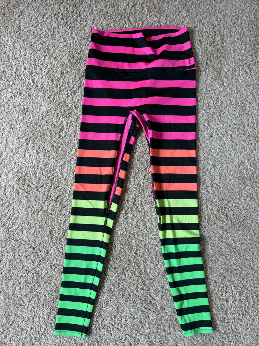 K-DEER Neon Pink, Orange & Lime Striped Leggings